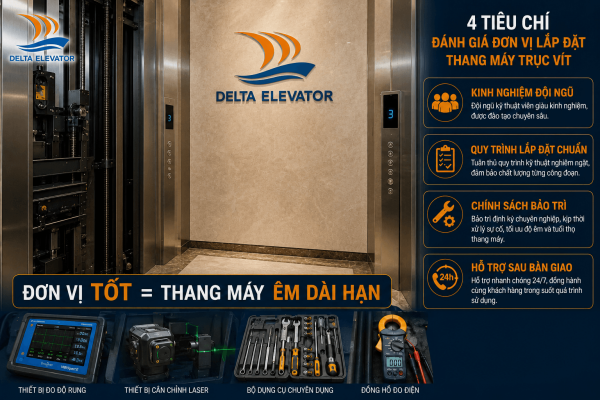 Đội ngũ kỹ thuật viên Delta chuyên nghiệp đảm bảo lắp đặt thang máy trục vít đúng kỹ thuật