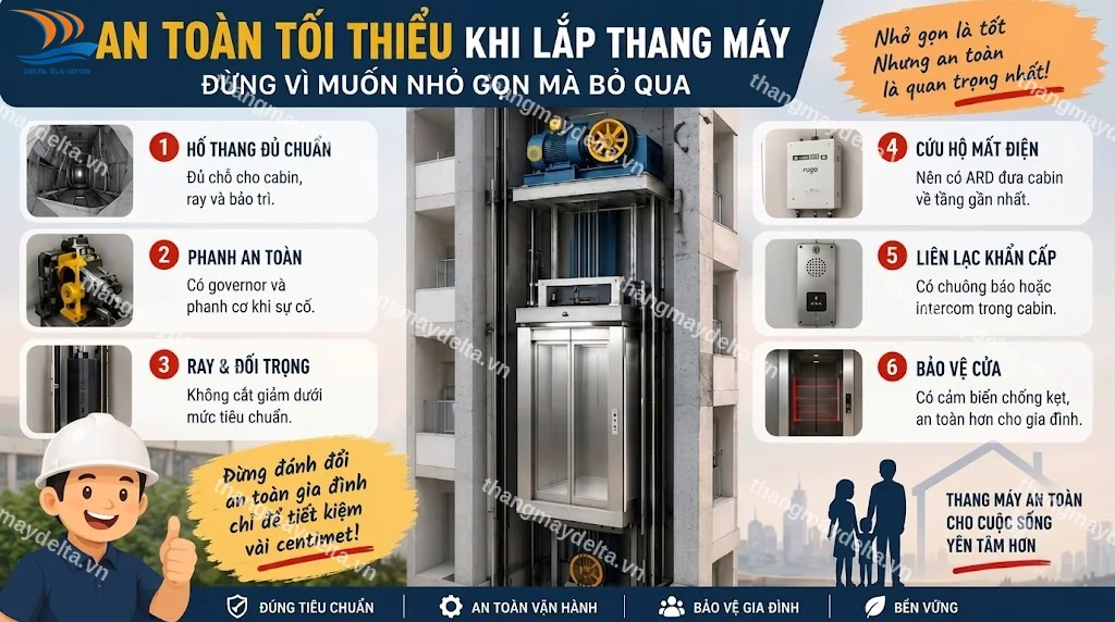 An toàn tối thiểu khi lắp thang máy không nên bỏ qua vì muốn nhỏ gọn An toàn tối thiểu khi lắp thang máy không nên bỏ qua vì muốn nhỏ gọn