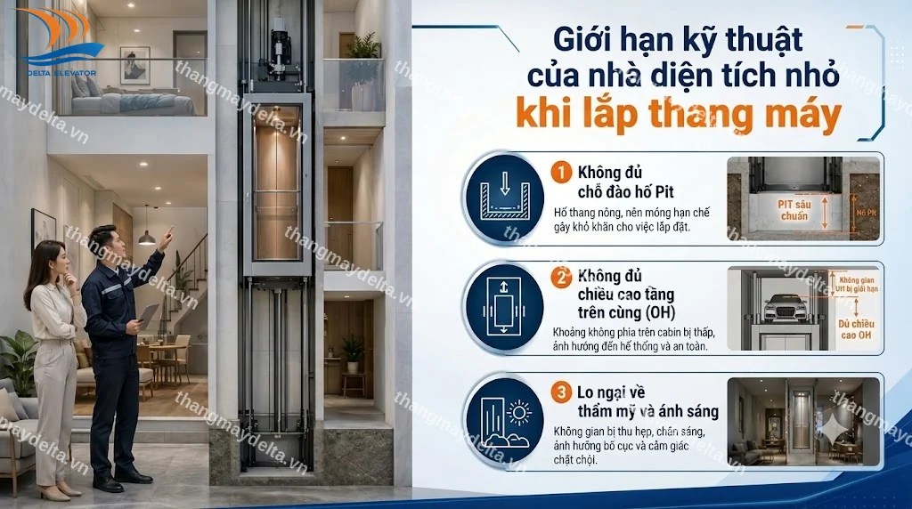Giới hạn kỹ thuật của nhà diện tích nhỏ khi lắp thang máy? Giới hạn kỹ thuật của nhà diện tích nhỏ khi lắp thang máy?