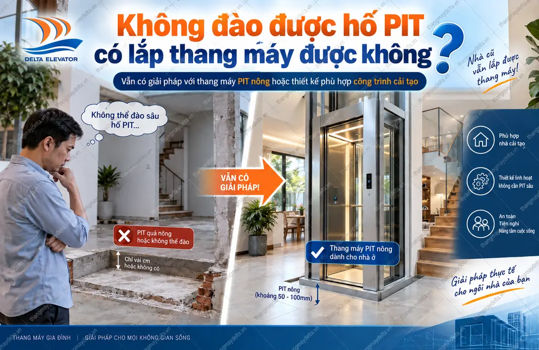 Không đào được hố PIT có lắp thang máy được không Không đào được hố PIT có lắp thang máy được không