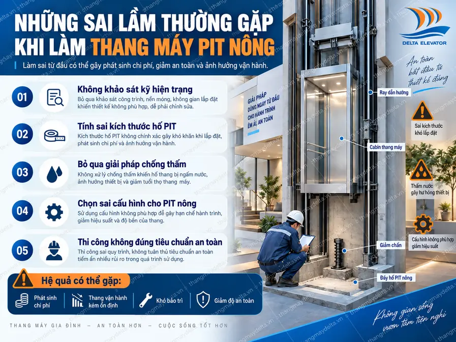 Những sai lầm thường gặp khi làm thang máy PIT nông Những sai lầm thường gặp khi làm thang máy PIT nông